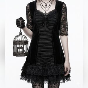 Kollontai Gothic Lolita Lace & Mesh Mini Dress Velvet Back Size L
